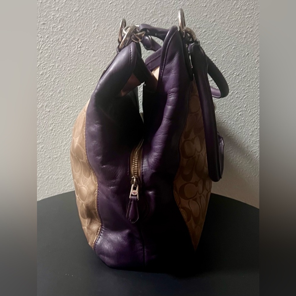 Genuine Coach Signature Madison Phoebe Gold and Purple Hobo Bag Purse Leather - Picture 7 of 14